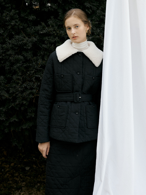 Faux-shearing collar quilting jacket (2color)