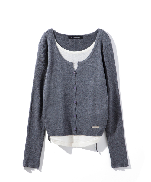 Fake Layered Loose Fit Cardigan_ 2color