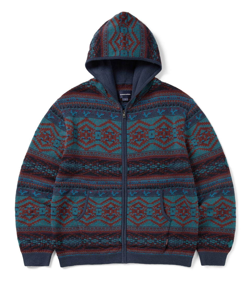 トップス OHOTORO mixed zipper hoodie knit ohotoro Mixed Zipper Hoodie Knit navy OHOTORO Mixed Tube Knit