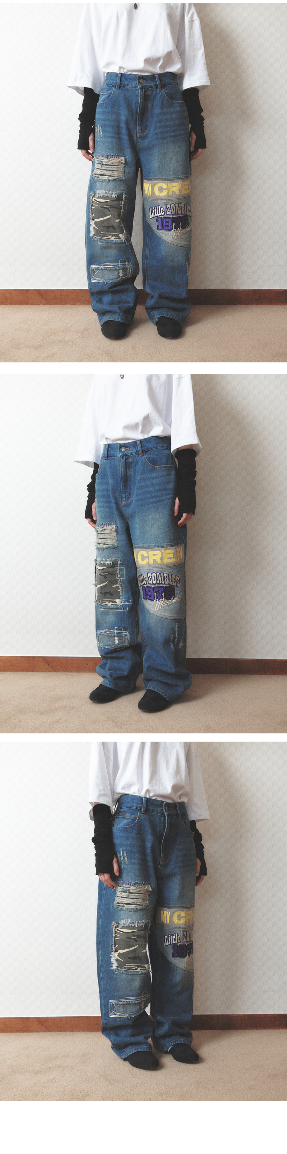 ★MAINBOOTH★Creepy Patch Denim Pants(BLUE)★正規品/直送料込 ☆MAINBOOTH☆Creepy Patch Denim Pants(BLUE)☆正規品/直送料込