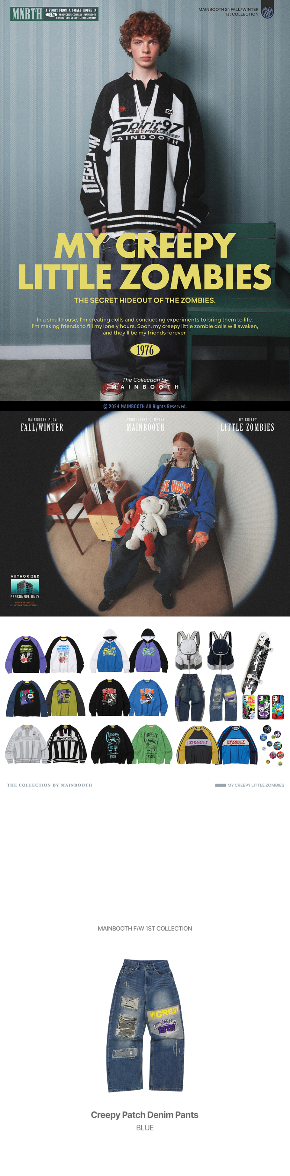 ★MAINBOOTH★Creepy Patch Denim Pants(BLUE)★正規品/直送料込 ☆MAINBOOTH☆Creepy Patch Denim Pants(BLUE)☆正規品/直送料込