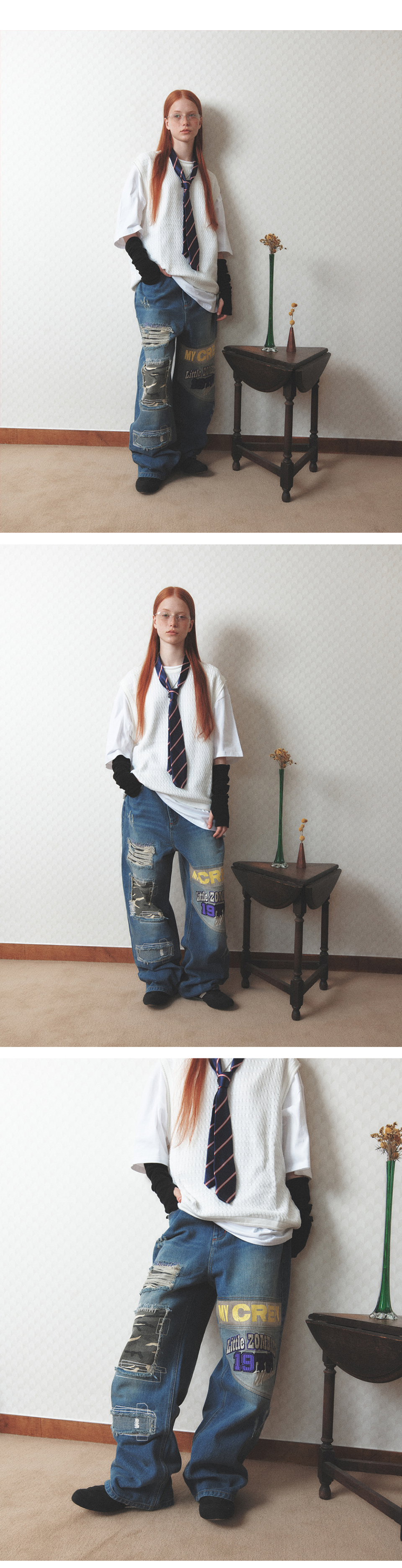 MUSINSA公式 | MAINBOOTH Creepy Patch Denim Pants(BLUE)
