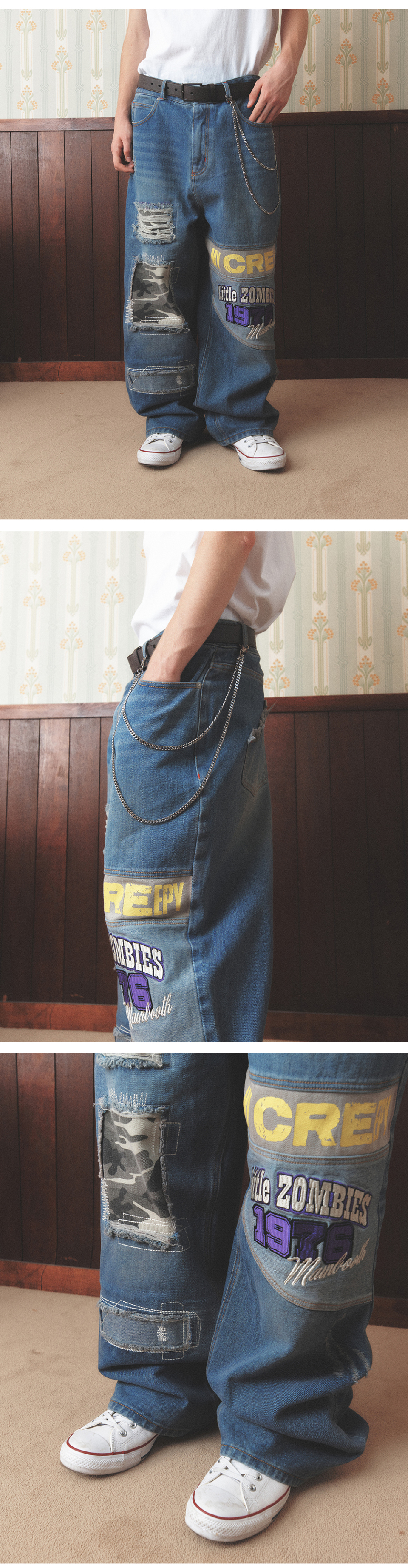 MUSINSA公式 | MAINBOOTH Creepy Patch Denim Pants(BLUE)
