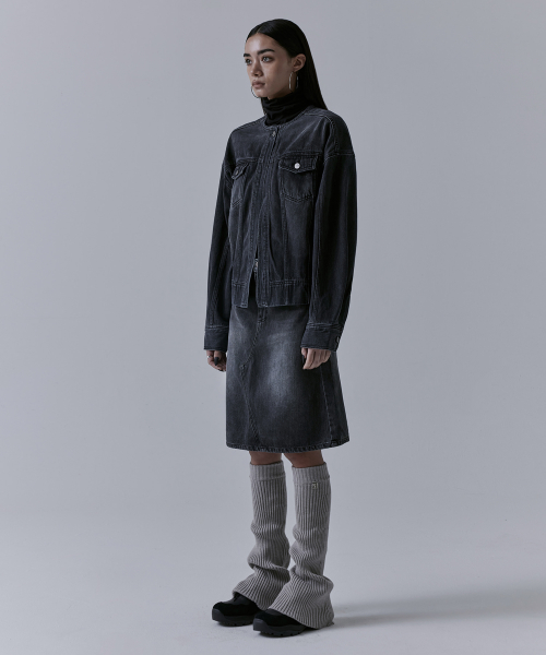 One Button Denim Set-up Jacket [ Black ]