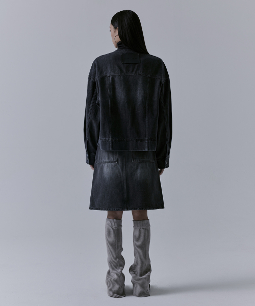 One Button Denim Set-up Jacket [ Black ]