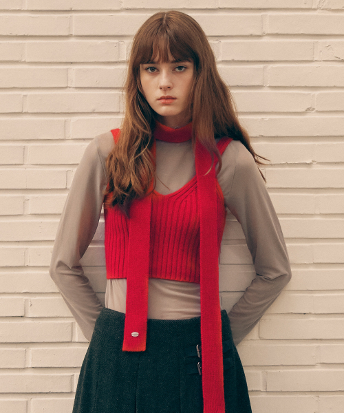 KNIT BUSTIER MUFFLER SET красный