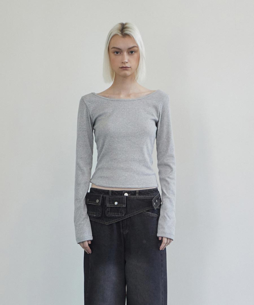 Back Point Boat Neck Sleeve Melange Gray