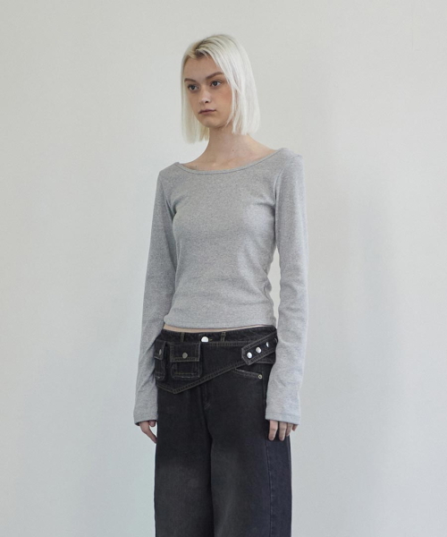 Back Point Boat Neck Sleeve Melange Gray