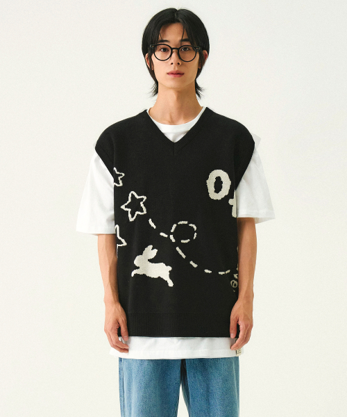 [UNISEX]Star OF трикотаж жилет_чёрный
