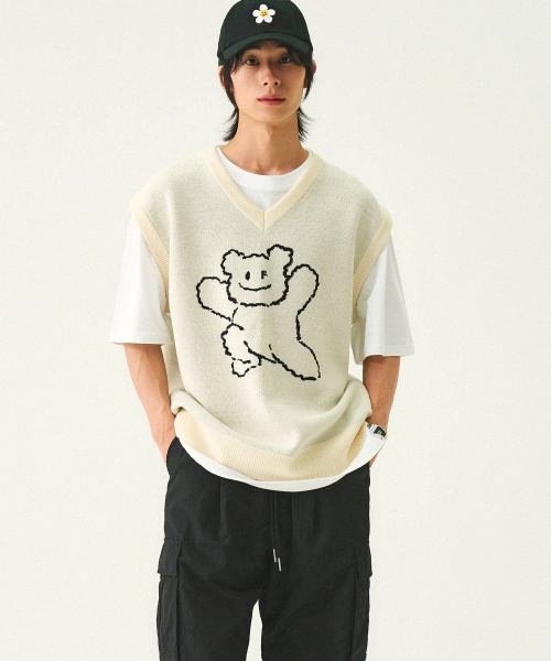 [UNISEX] Жилет Bear Smile в широкую полоску Cream