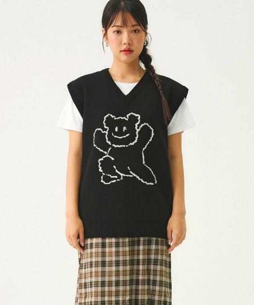 [UNISEX] Вязаный жилет Big Line Bear Smile Black