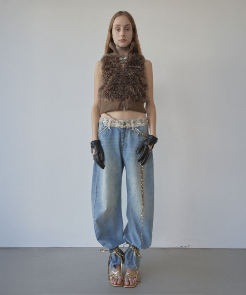 Faux Fur Zip-Up Vest Brown