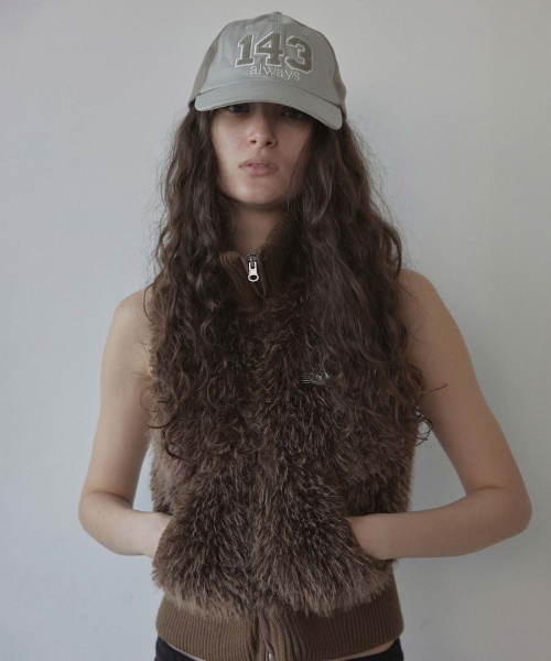 Faux Fur Zip-Up Vest Brown