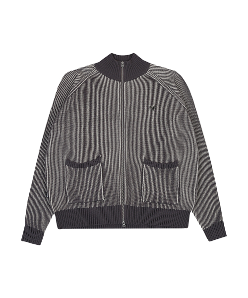 LOGO TWO TONE KNIT ZIP-UP [CHARCOAL]