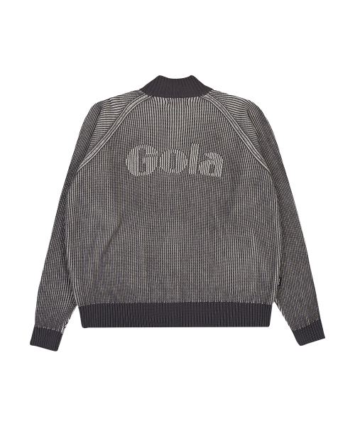 LOGO TWO TONE KNIT ZIP-UP [CHARCOAL]