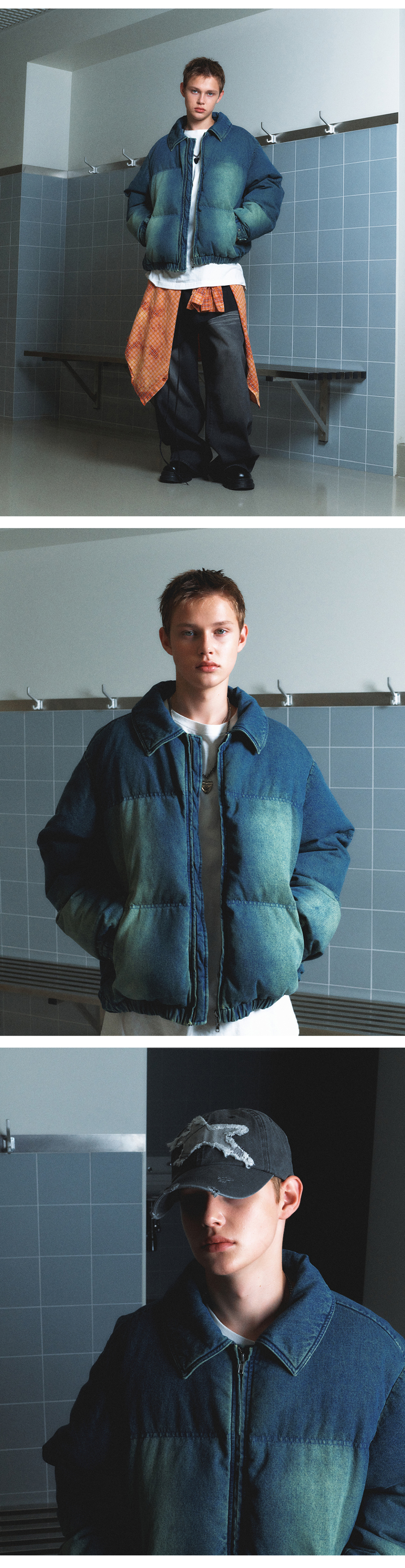 ★MAINBOOTH★Vintage Denim Puffer Jacket(BLUE)★正規品/人気 MUSINSA公式 | MAINBOOTH Vintage Denim Puffer Jacket(BLUE)
