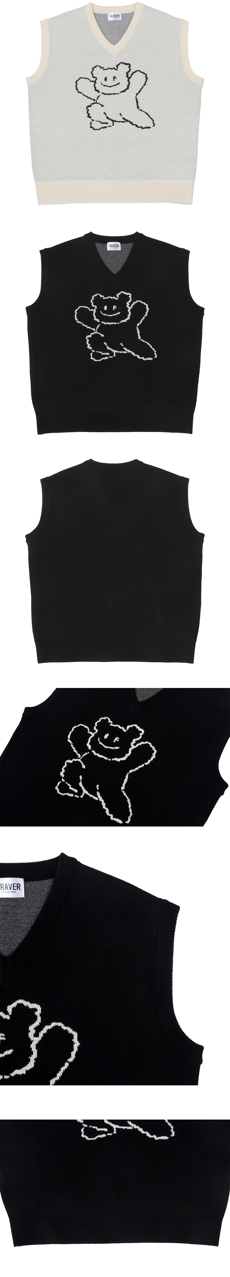 【GRAVER】24FW★ Big Line Bear Smile Knit Vest MUSINSA | GRAVER [UNISEX] Big Line Bear Smile Knit Vest_Cream