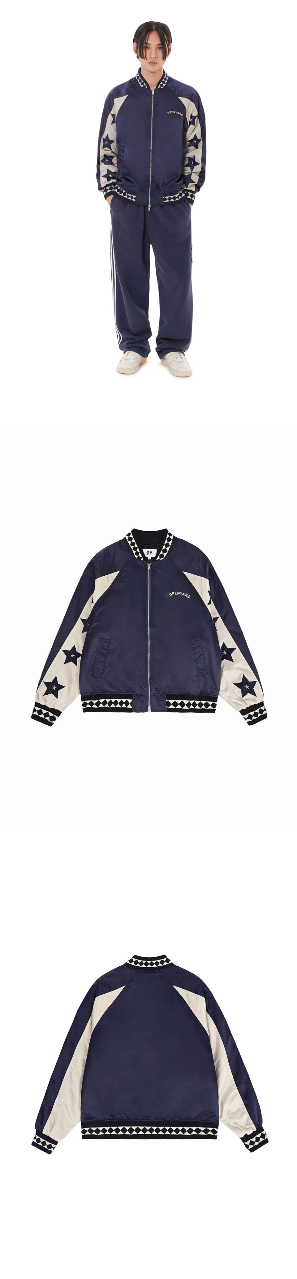 ★OY★STAR LEATHER PATCH STUD JACKET - NAVY★正規品/直送料込 OY/オーワイ』 STAR LEATHER PATCH STUD JACKET /スターパッチ
