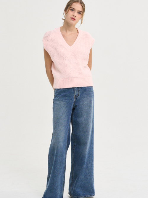 Candy V-neck Wool Knit Vest_Pink