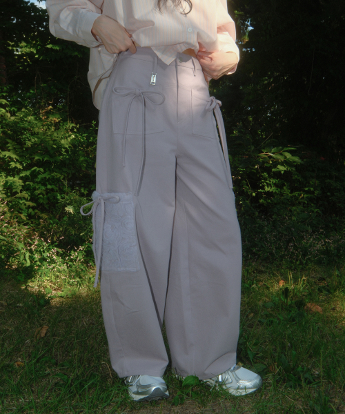 Ribbon Cotton Pants (Purple)