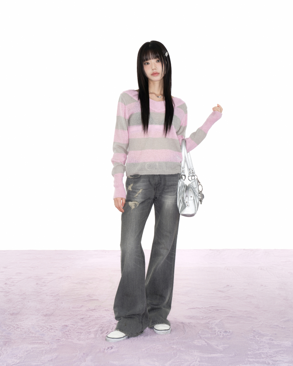 애즈온(ASON) PONY STRIPE KNIT / PINK - 사이즈 & 후기 | 무신사