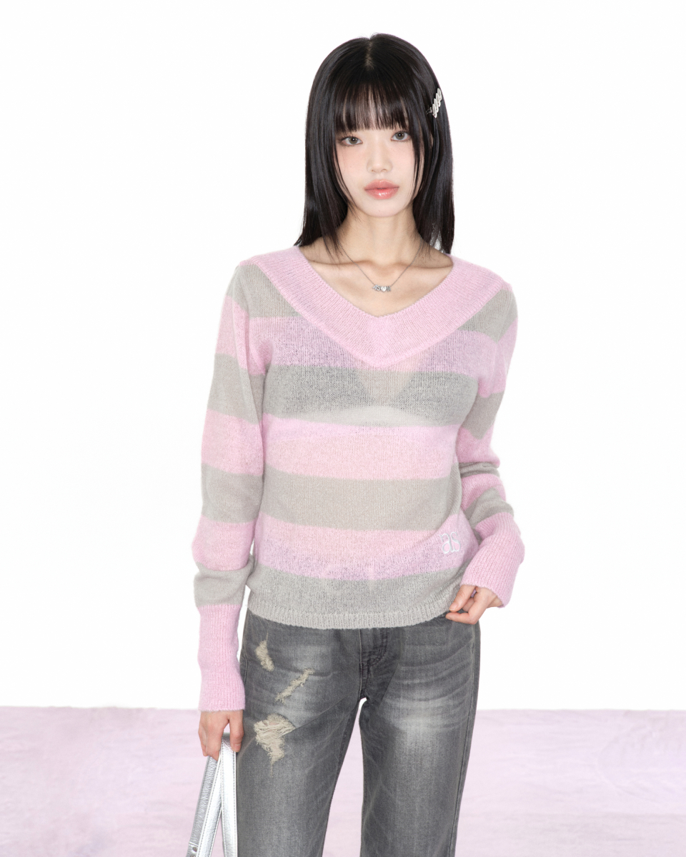 애즈온(ASON) PONY STRIPE KNIT / PINK - 사이즈 & 후기 | 무신사