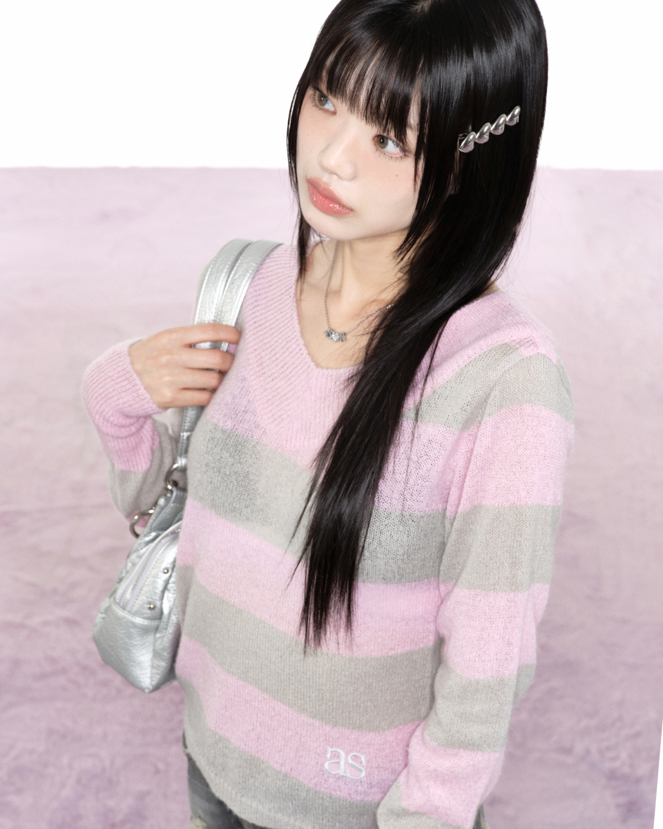 애즈온(ASON) PONY STRIPE KNIT / PINK - 사이즈 & 후기 | 무신사