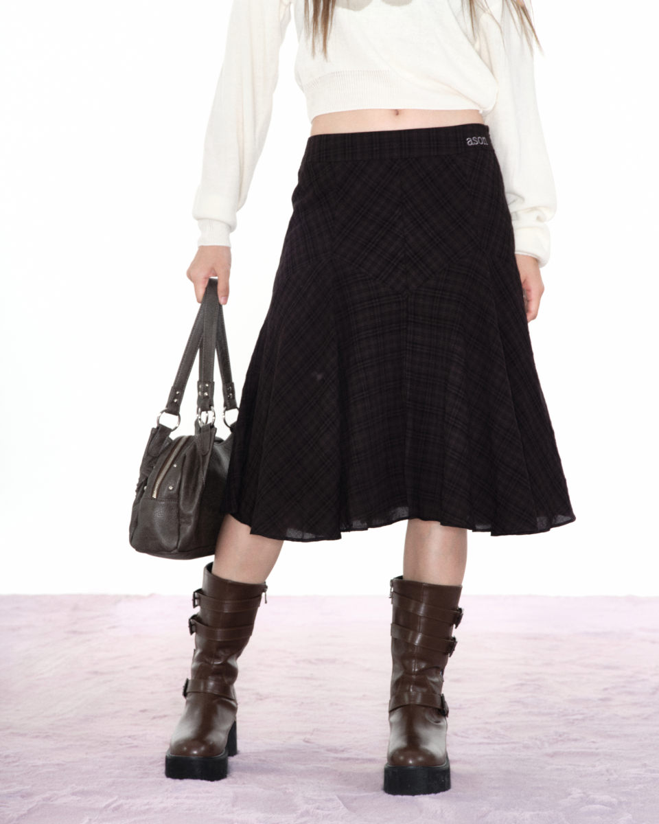 ★as''on★LONDON CHECK MIDI SKIRT / BLACK★正規品/韓国送料込 애즈온(ASON) LONDON CHECK MIDI SKIRT / BLACK - 사이즈 & 후기