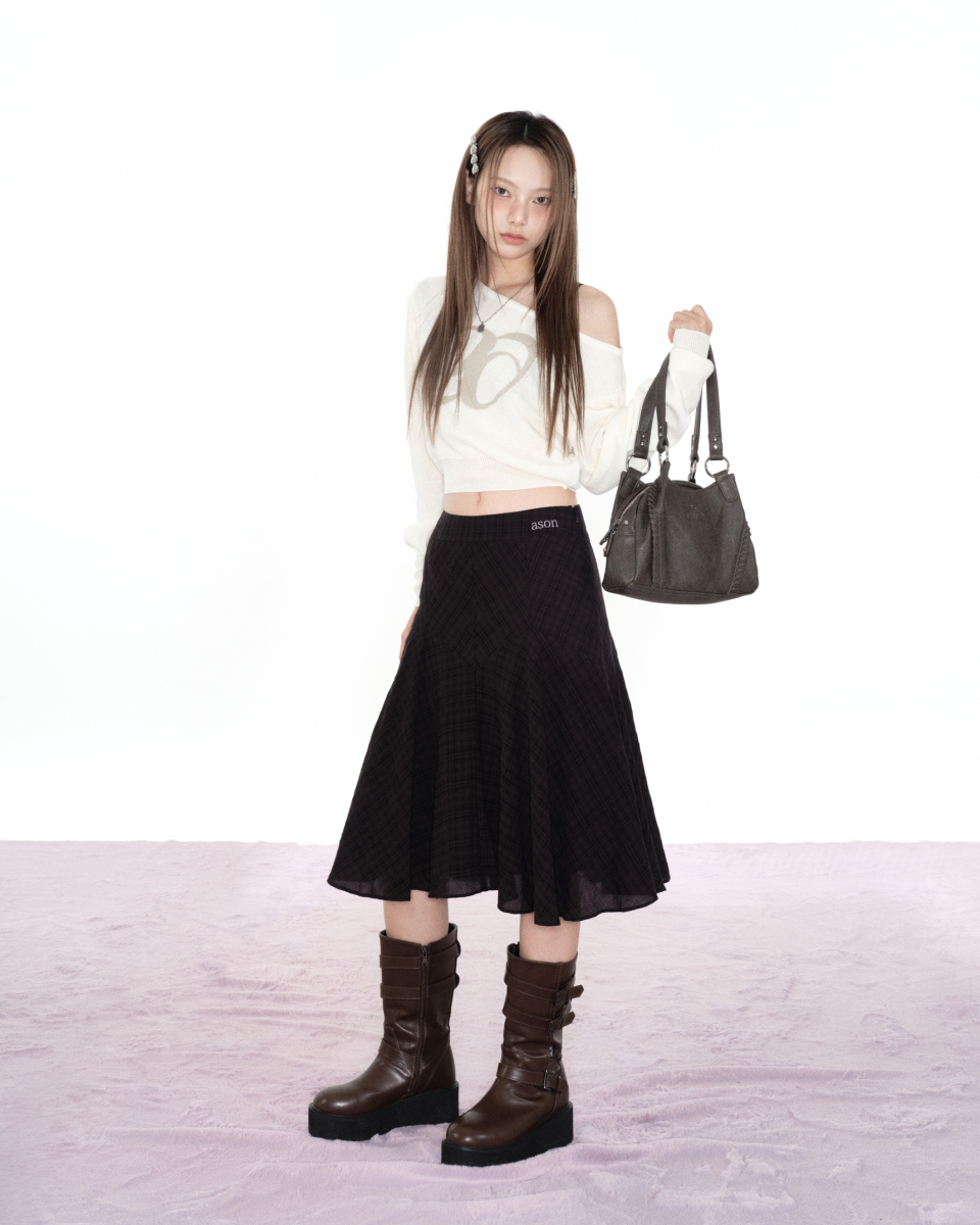 MUSINSA公式 | ASON LONDON CHECK MIDI SKIRT / BLACK