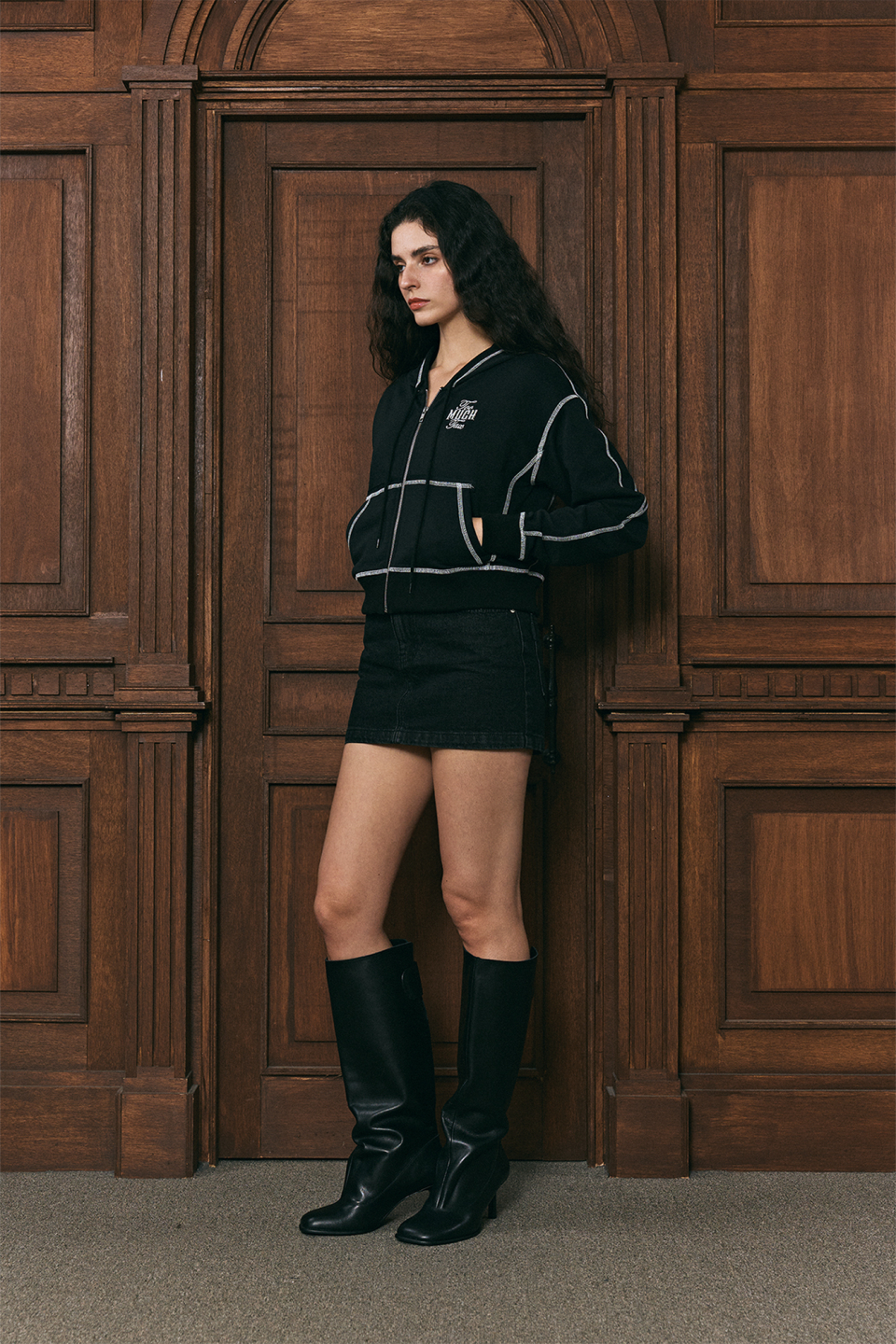 MUSINSA | TOOMUCHTAX CROPPED ZIP-UP HOODIE (BLACK)