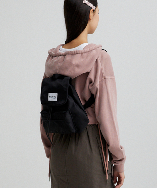 FLAP STRING MINI BACKPACK BLACK