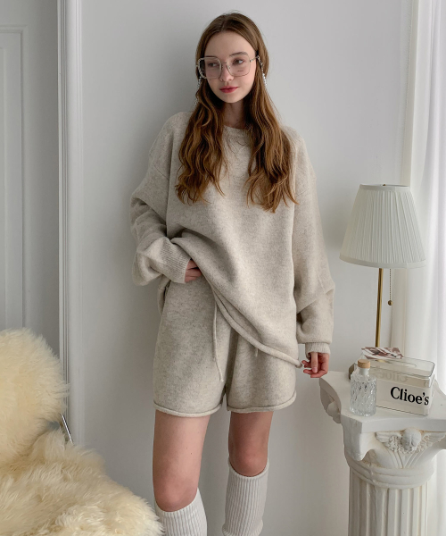 [SET] Knit Sweatshirt+Half Pants Set-up (2 colors)