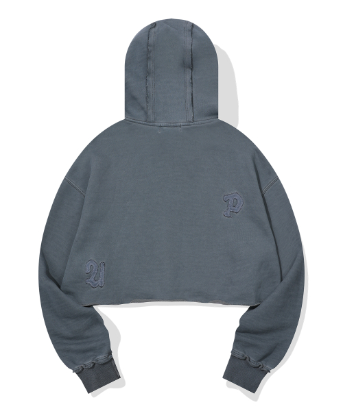 LUNA DYING APPLIQUE CROP HOODIE_STEEL BLUE