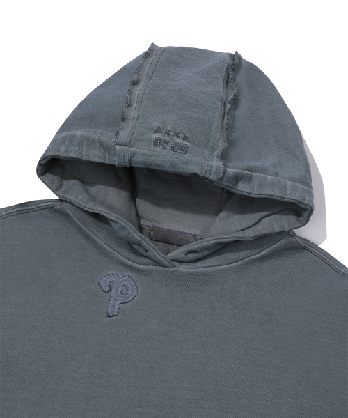LUNA DYING APPLIQUE CROP HOODIE_STEEL BLUE
