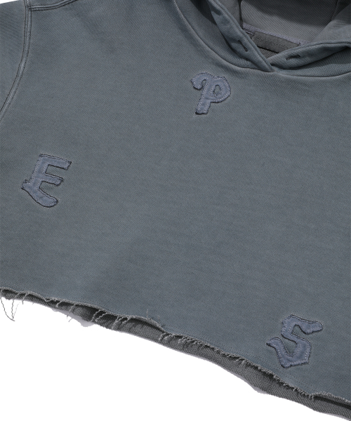 LUNA DYING APPLIQUE CROP HOODIE_STEEL BLUE