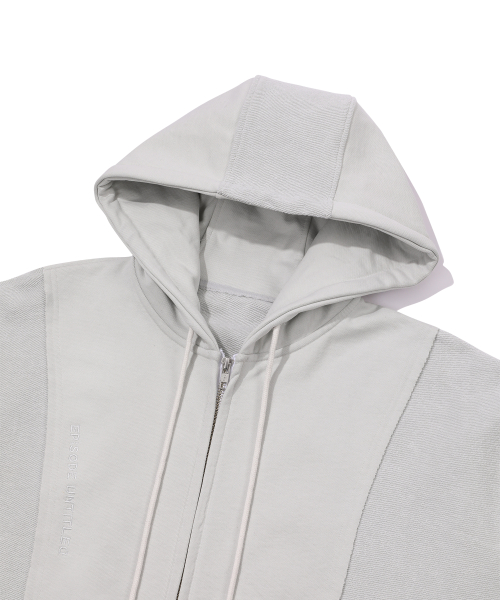 IN& PATCHWORK ZIP-UP HOODIE_ ICE GREY