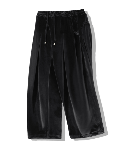 VELVET INVERTED TUCK WIDE PANTS [BLACK]
