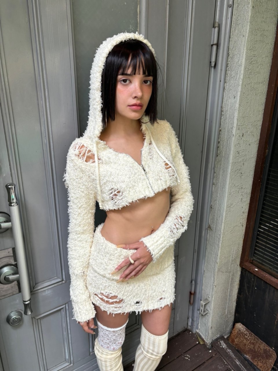 MUSINSA公式 | BNFROM From knit skirt (Ivory)