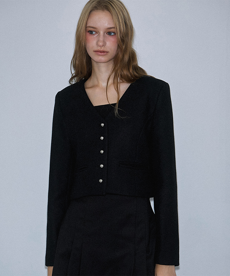 Metal Buttton Crop Jacket [Black]