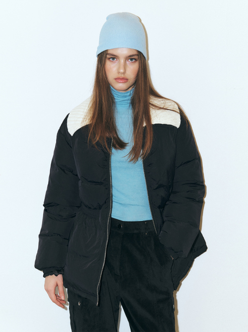 Knit-Collar Duck Down Padding, Black