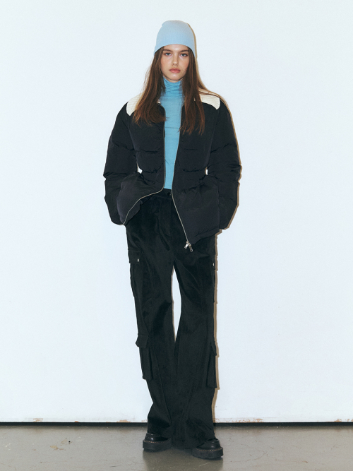 Knit-Collar Duck Down Padding, Black