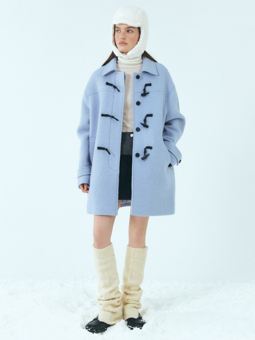 Wool Duffle Half Coat, Sky Blue