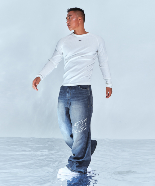STROKE B WASHED WIDE DENIM брюки [BLUE]