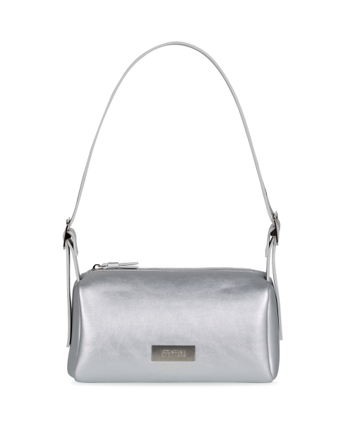 Square Leather Belt Shoulder Bag - Silver