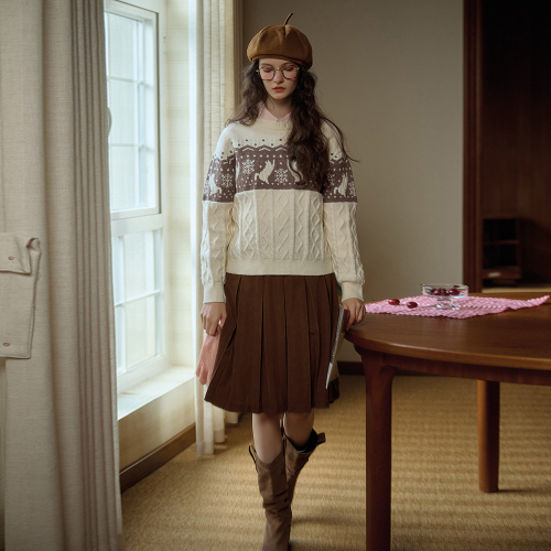 SR_Crewneck ivory jacquard вязаная sweater