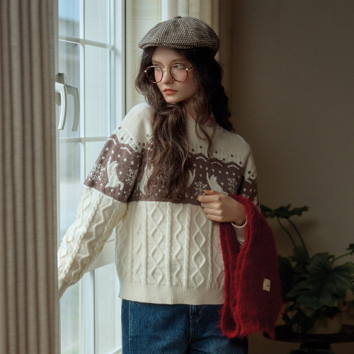 SR_Crewneck ivory jacquard вязаная sweater