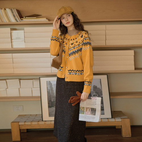 SR_Fair isle jacquard шерсть cardigan