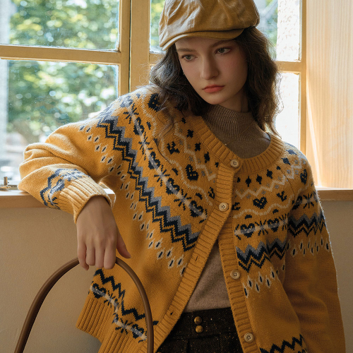 SR_Fair isle jacquard шерсть cardigan