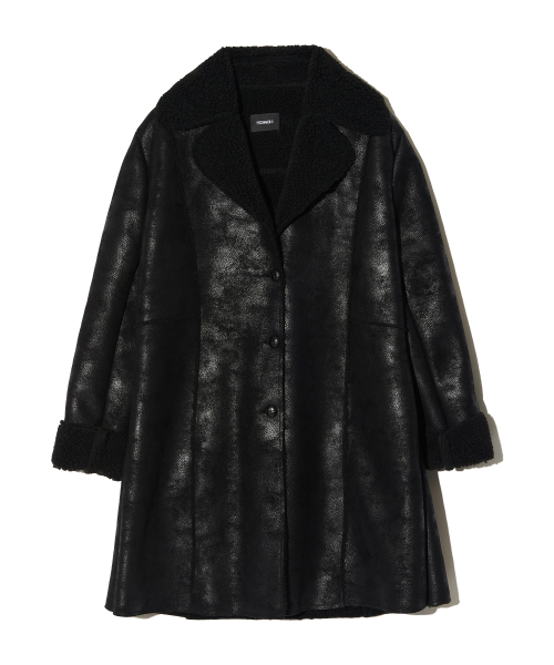 CRACK FAUX LEATHER SHEARING MUSTANG COAT (чёрный)