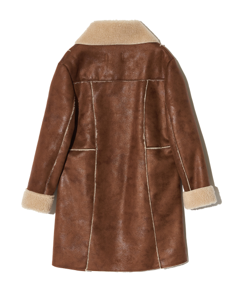 CRACK FAUX LEATHER SHEARING MUSTANG COAT (TAN)
